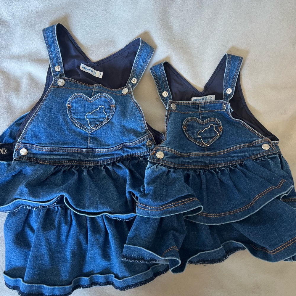 SISTER MATCHING BUNDLE- Mayoral Blue Denim Overalls with Heart Detail